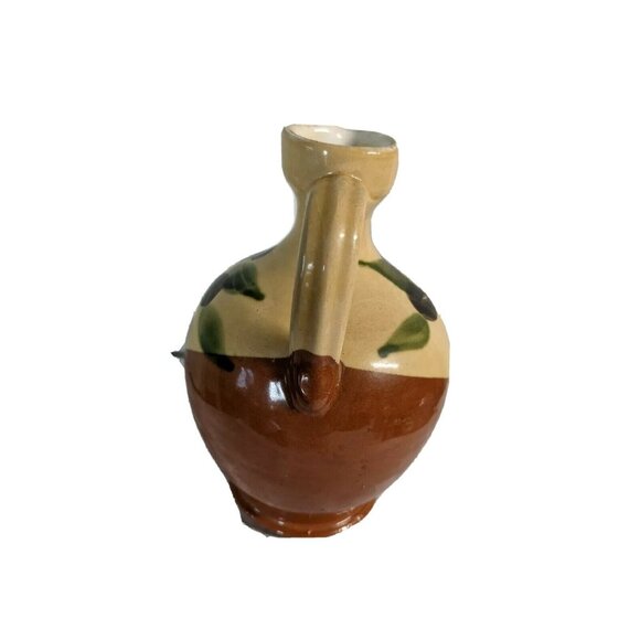 Hand Painted Ceramic Jug With Olive Design Small Vintage 6.55” Rustic Decor - Picture 4 of 6